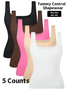 Plus Size Women's Tummy Control Shapewear Tank Tops Underwear, Seamless Square Neck Compression Tops, Slimming Body Shapewear, Solid Backless Shaper Black Friday All Saints' Day Chrismas, Body Shapewear