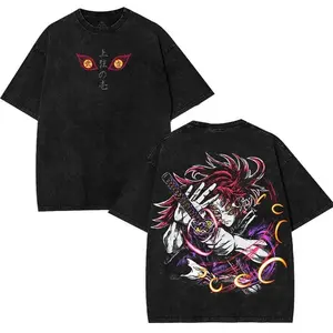Kokushibo Upper moon rank 1 moon breathing Demon Slayer Kimetsu No Yaiba Anime Double Printed Acid Washed Menswear Soft Tops 90s graphic tees Tshirt Casual Tropical