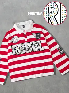 23, 32 number striped polo collar long sleeved T-shirt for men, striped printed shirt collar T-shirt, European and American street fashion brand casual long sleeved shirt for spring and autumn, Streetwear, geometric aesthetics for top 23, Menswear