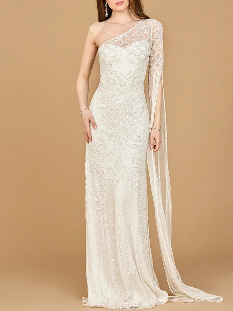 One Sleeve Beaded Bridal Gown One Sleeve Beaded Bridal Gown