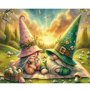 1PC  Diamond Painting Easter Gnome Diamond Painting Kit for Adults Kids, DIY 5D Full Drill Diamond Art Set, Cute Gnome Picnic Scene Gem Art for Home Wall Decor Gift