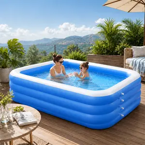 Inflatable Swimming Pool 72"×53"×28" Full-Size Blow Up Pool for Kids Adults with Electric Air Pump, Thickened PVC Family Pool for Backyard, Portable Above Ground Pool for Summer Outdoor Camping Water Fun