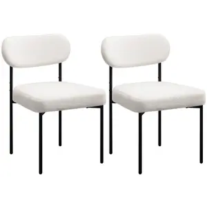 HOMMPA Dining Chairs Set of 2 Boucle Upholstered Kitchen Chairs with Curved Backrest Modern Dinner Chair with Metal Legs for Dining Room Living Room Vanity White