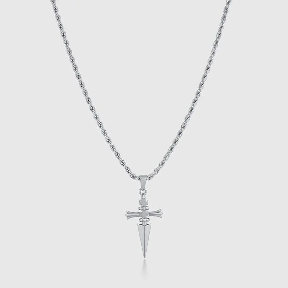 Cross dagger pendant, personalized stainless steel twisted chain necklace, holiday gift