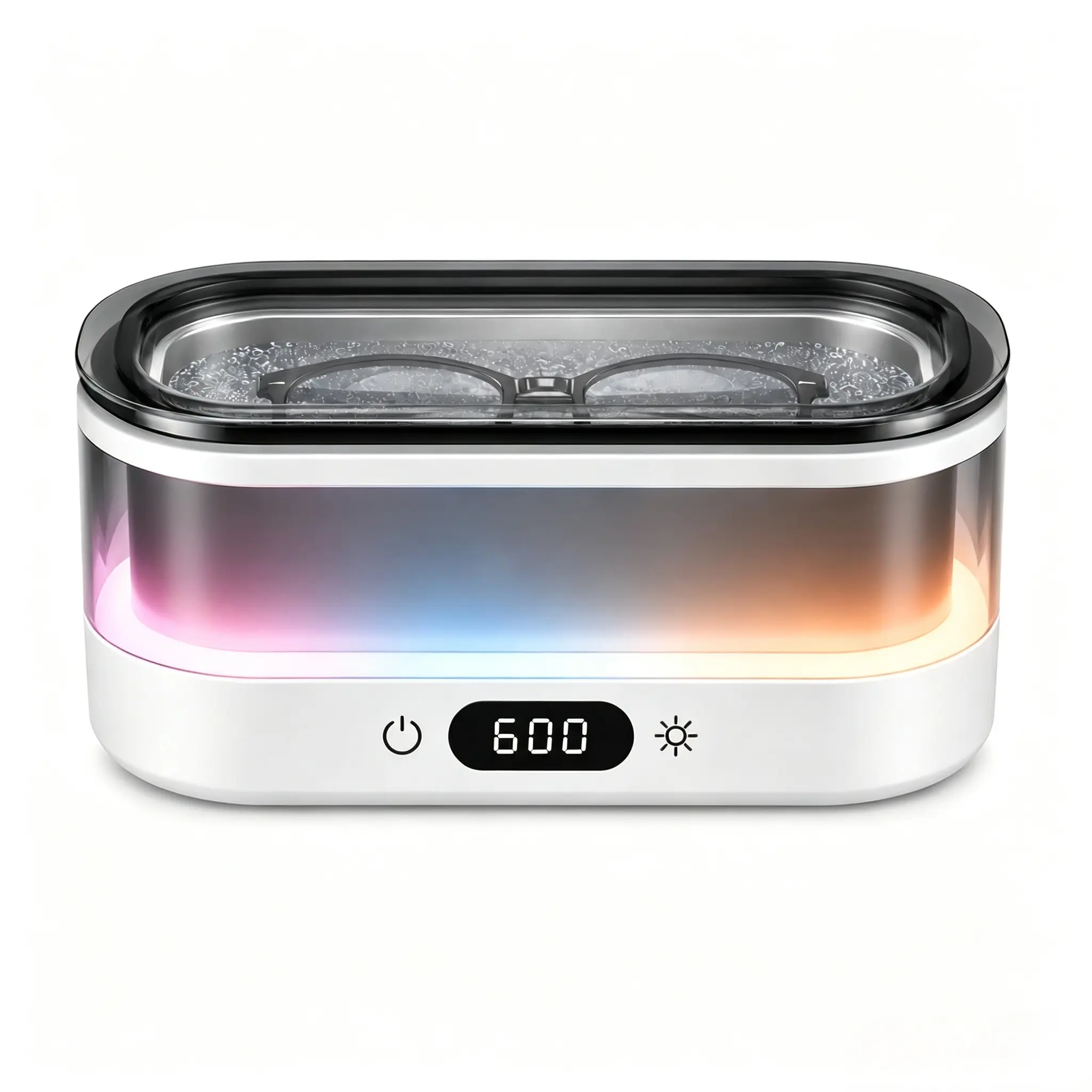 Ultrasonic Cleaner for Jewelry, Glasses & Retainers, 48kHz Sonic Cleaning Machine with 7-Color LED Ambient Light, Digital Timer, Quiet Deep Cleaner for Rings, Dentures & Watches（White）