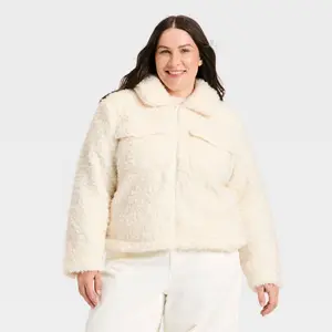 Women's Cozy Faux Shearling Jacket - Universal Thread Cream 2X