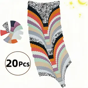 CC Women's solid/leopard print panties,20piece soft,comfortable and breathable low-waist shorts, suitable fordaily wear, pastel-colored briefs, women's panties, comfortable women's underwear suitable for all seasons, casual and elegant style underwear Fit