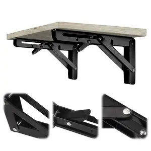 2Pcs Collapsible Shelf Bracket Stainless Steel Max Load 90kg Wall Mounted Floating Shelf Bracket for DIY Home Table Bench