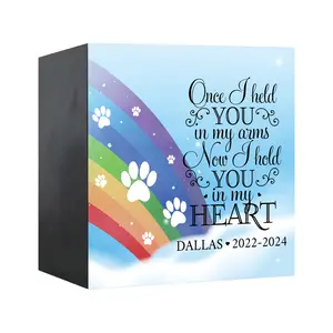 Pet Memorial Personalized Rainbow Bridge Pet Cremation Urn Dog Cat Memorial Wood Shadow Box Pet Loss Gift Sympathy for Paws Lovers | Once I Held You