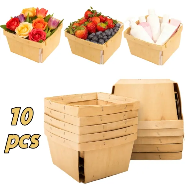 Wooden Gift Baskets,4 Inch Bamboo Woven Fruit Basket,  for Picking Fruit or Arts, Crafts and Decor,Square Vented Wood Boxes,Small Wicker Bread Roll Serving Basket, Food Storage Bin Handmade Baskets for Kitchen Restaurant Centerpiece Christmas