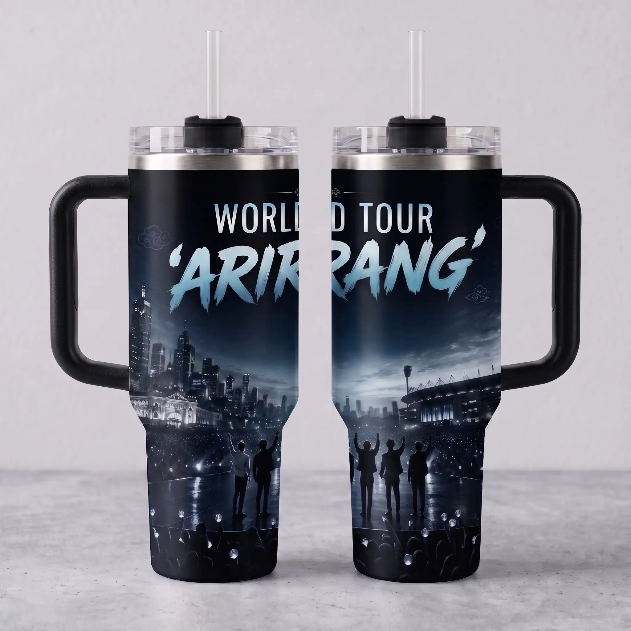Special Color Design Concert Skyline Stainless Steel Insulated Tumbler with Handle & Straw