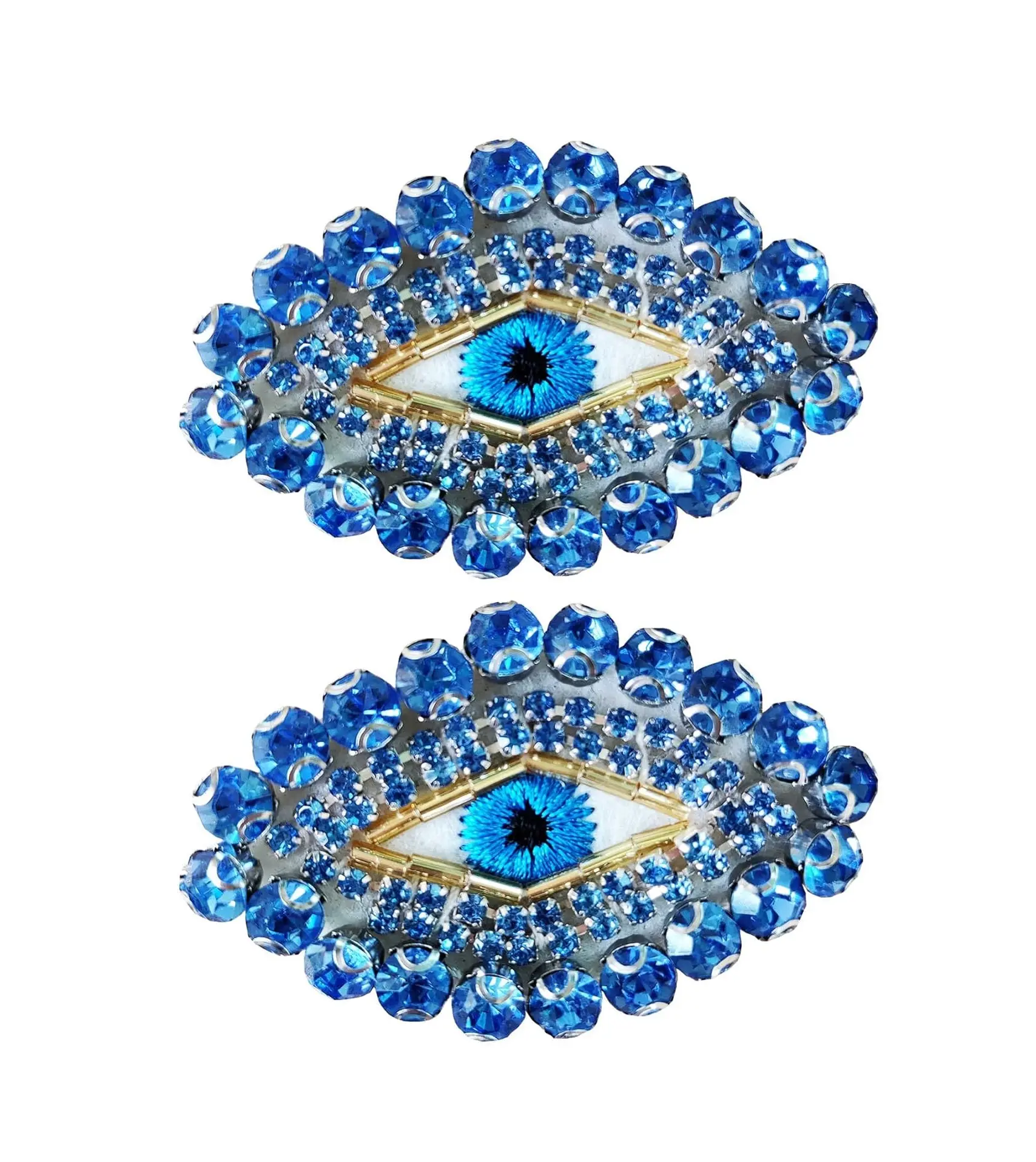 2Pcs Blue Rhinestone Evil Eye Patch, Cute Bling Diamond Sew On Patches Decorative Applique DIY Craft Accessories for Clothes Jacket Jeans Dress Backpacks Bags
