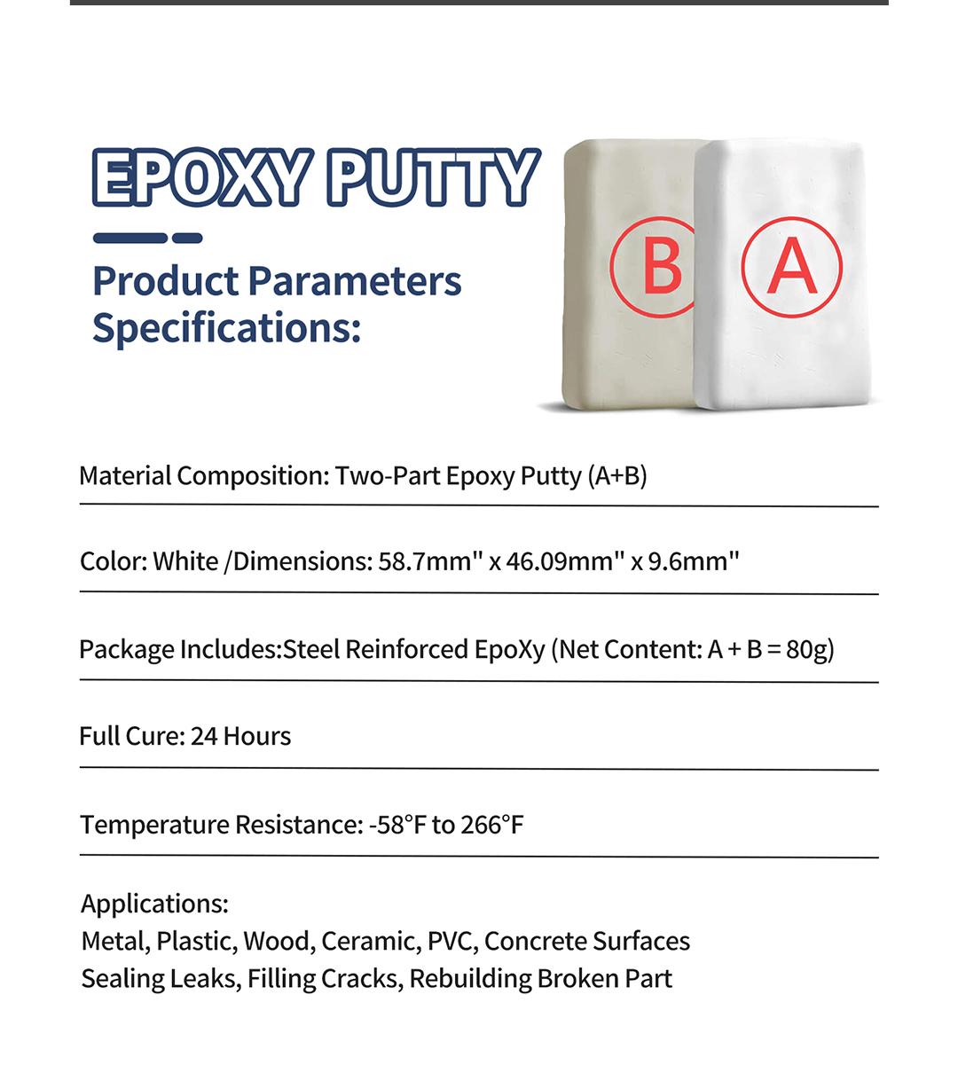 SOPAMI Steel Reinforced Epoxy Putty, Easy Operation, High Strength & Strong Adhesion, Excellent Restoration, Waterproof Heat Resistant Drillable, Permanent Repair Putty for Metal Wood Ceramic Concrete Plastic PVC Pipe Leaks Cracks Holes & Broken Parts fat