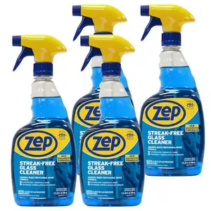 ZEP Streak-Free Glass Cleaner 32 oz Case of 4 Bottles for Clear Glass Surfaces Efficient Cleaning Removes Dirt and Smudges