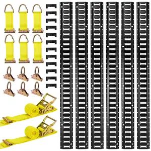 【fathersdaygift】VEVOR E-Track Tie-Down Rail Kit,6 Pack 5 ft E Track Rails26 Pcs Includes 2 Ratchet Straps & 6 O-Rings & 6 Tie-Offs with D-Ring & 12 End CapsFit for Garages Vans Trailers Motorcycles
