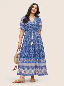 Bloomchc Women's Short-Sleeve Bohemian Print Smooth Flat Fabric Fit Garment Casual Dress, Single-Piece Soft Womenswear for Swimweek,Spotlight,Summer wins,Deals for you days