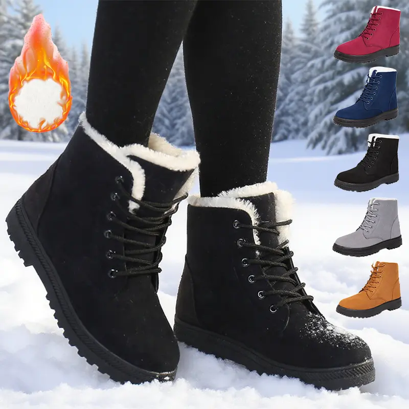 Women's Short Insulated Winter Ankle Booties - Chic, Plain, Round Toe, Warm Plush Fuzzy Liner, Snowy Day Wear