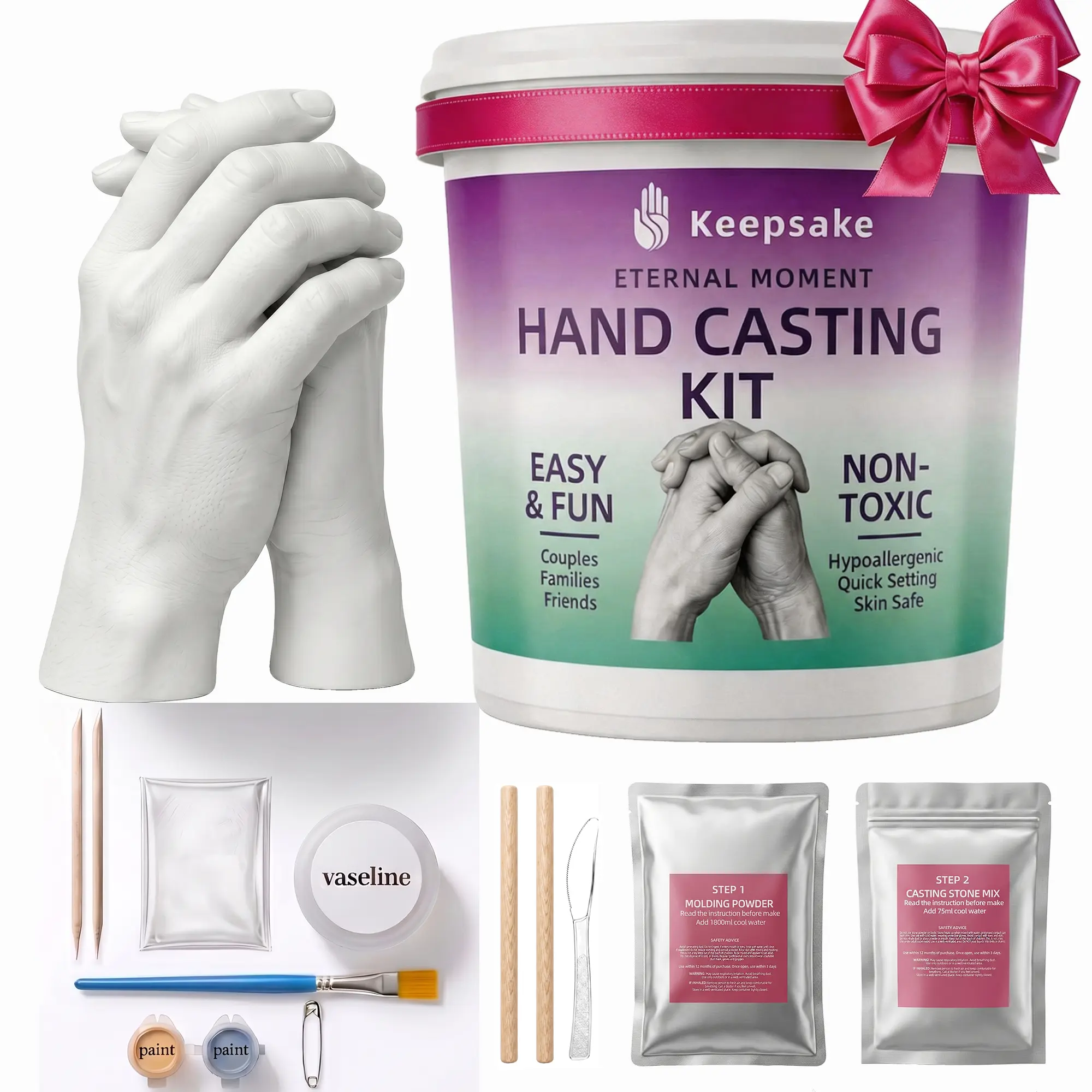 Unisex Hand Casting Kit - DIY Specialty Home Art Piece for Adults, Dad - Ideal for Father’s Day Celebrations (1 Kit)