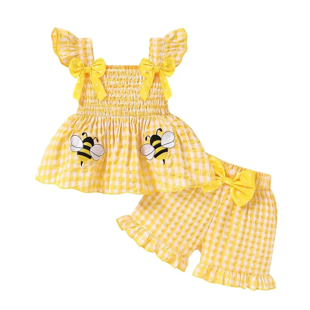 SummerVibes Toddler Girl Clothes Baby Girls Ruffle Sleeveless Bowknot Dress Tops Shorts Set Cute Summer Kids Outfits, Baby Clothing, 12-18 Months Gift Set Essentials Set,back to school,back to school shopping