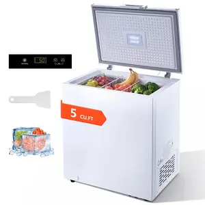 VEVOR Chest Freezer, 5 Cu.ft Compact Deep Freezer, Free Standing Top Open Door Chest Freezers with 2 Removable Baskets & Adjustable Thermostat - Energy Saving, Low Noise & Garage Ready, White