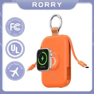 RORRY Portable Charger 5000mAh Keychain Power Bank with Integrated Wireless Charging for Apple Watch & iPhone 17-11 Series Compact Travel Friendly Design Perfect Gift Valentinesdaygift