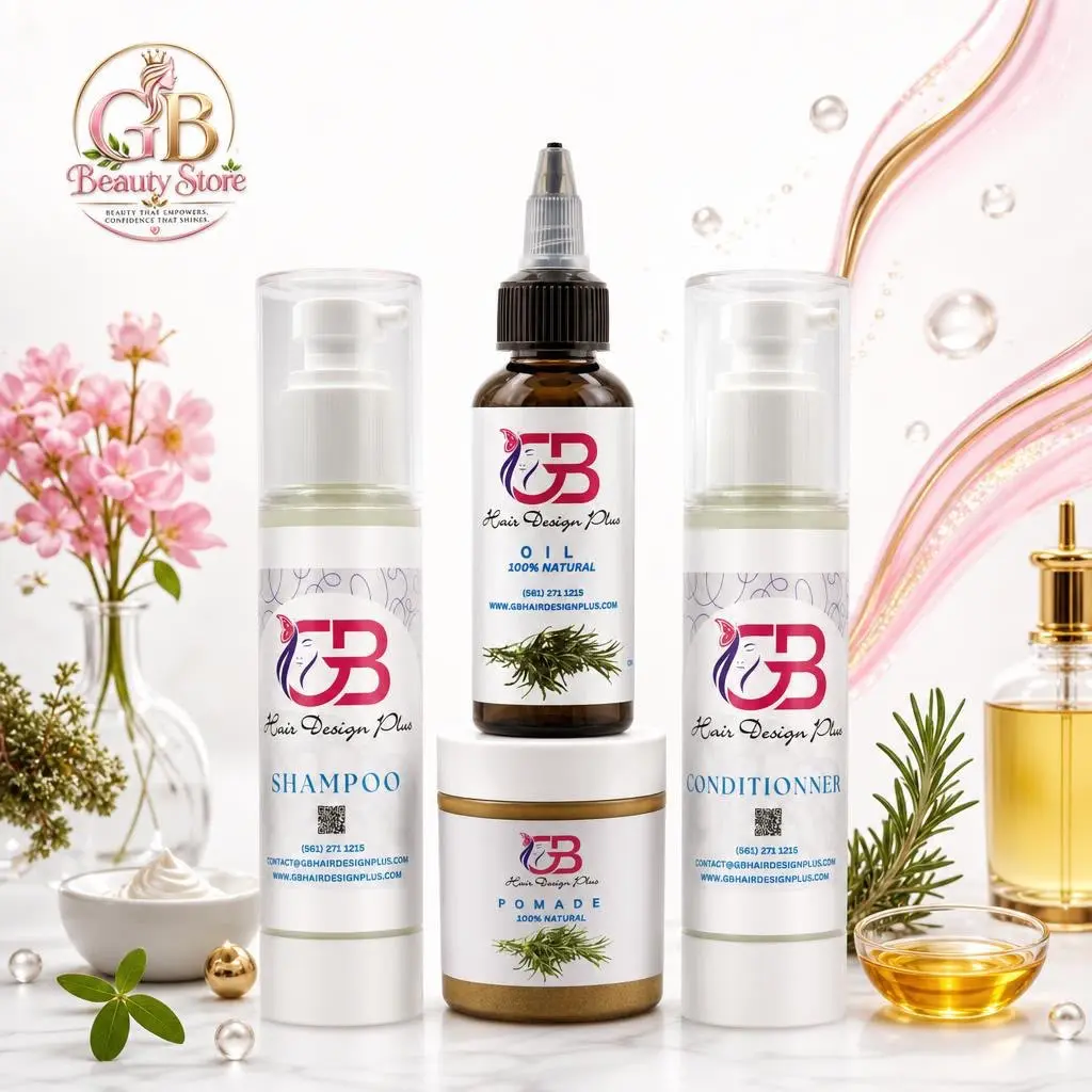 GB Beauty Store Hair Design Plus Shampoo Conditioner Pomade & Oil , Pomade ,100% Natural Hair Care Set