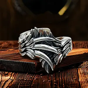 Retro Phoenix Wing-Claw Adjustable Open Copper Ring - Gothic, Metal Accent, Grunge Punk Edgy Unisex Vintage Fashion Jewelry Trendy Gift for Men, Goth Rings, Metal Accent Rings