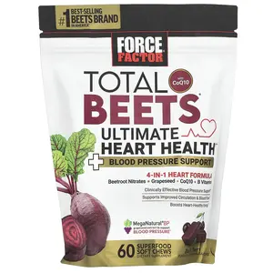 Force Factor Total Beets® With CoQ10, Ultimate Heart Health, Black Cherry, 60 Superfood Soft Chews