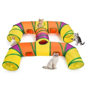 Collapsible Cat Tunnel for Kittens & Cats, H-4 Way Design with Interactive Balls, Washable & Tear Resistant, Durable Indoor Play Toy