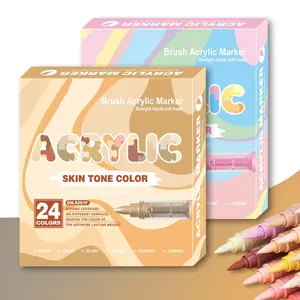Acrylic Marker Pen Set, 1 Set 24-Color Liquid Soft-Tip Acrylic Painting Pens, Student Art Drawing Supplies for Home, Office, School and Dormitory, Christmas Gift