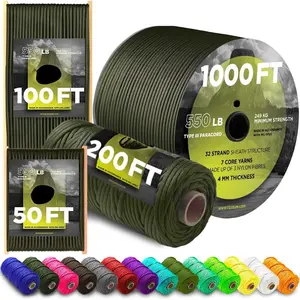 5/32" Paracord Rope 1000 – 1000ft / 200ft / 100ft / 50ft – Tactical Parachute Cord 4mm – 45+ Colors – Nylon String for Survival & Camping Gear – Stripe Cord for Survival – Utility Rope