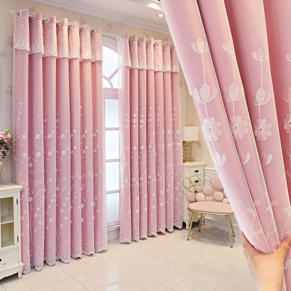 1pc French Country Style Light Blue Embroidered Curtain, Elegant Stitch Design, Noise Reduction, Soften Light, Perfect for Living Room & Bedroom, Home Decoration Curtain
