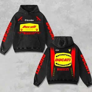 Retro Pirelli x Ducati Racing Hoodie Acid Washed, Motor World Championship Enthusiast, Motorcycle Off-Road Dirt Bike Graphic Streetwear, Heavyweight Biker Sweatshirt, Retro Moto Gear Motorbike Apparel Men’s Grunge Y2K Racing Jacket Style