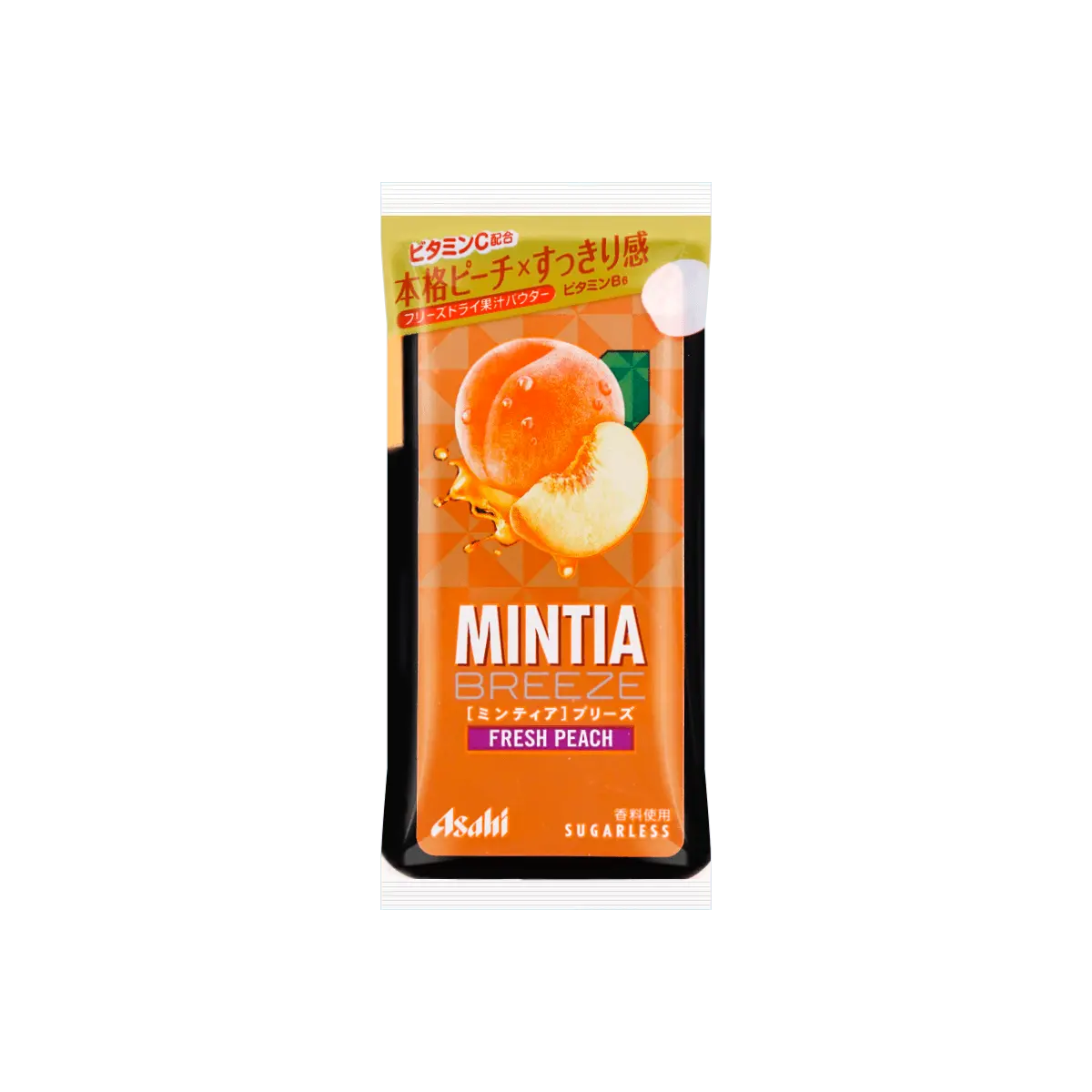 ASAHI MINTIA BREEZE Peach Flavor Sugar-Free Mint Tablets with Vitamin C - 30 Count Refreshing Breath Mints