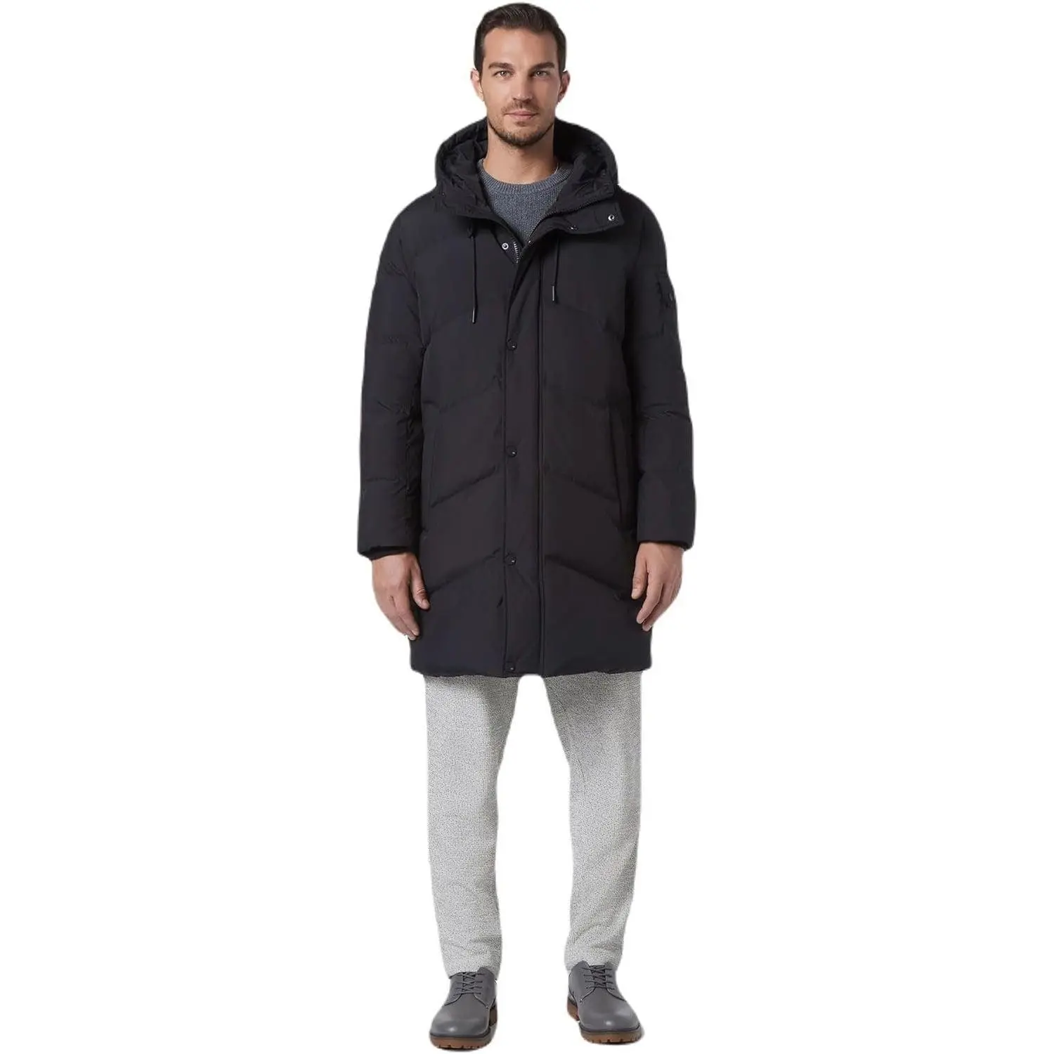 Andrew Marc Men's Long Water Resistant Sullivan Puffer Coat Fleece Lined Pockets