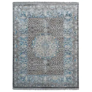 Blue medallion Machine Woven Crossweave Polyester Area Rug