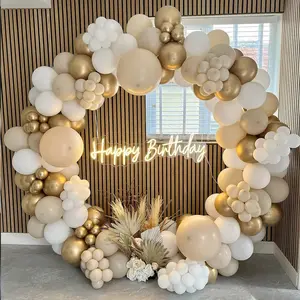 Boho Wedding Balloon Arch Kit, 146 Pieces Sand Latex Balloons with Chrome Metal Accents, Metallic Baby Shower Bridal Shower Decorations, Set