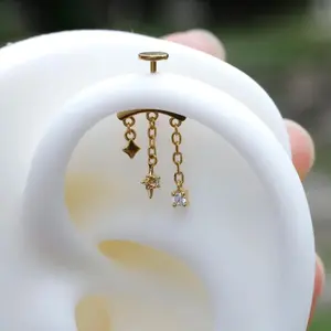 VERTICAL Helix Dangle Earring, Sterling Silver Earrings, Hidden Helix Flat back Earrings, Helix Piercing Jewelry, Flat Back Earrings Cartilage earring