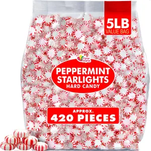Starlight Peppermint Candy - 5 lb Bulk Bag - Red & White Peppermint Hard Candy - Individually Wrapped Mints for Office Candy Bowls