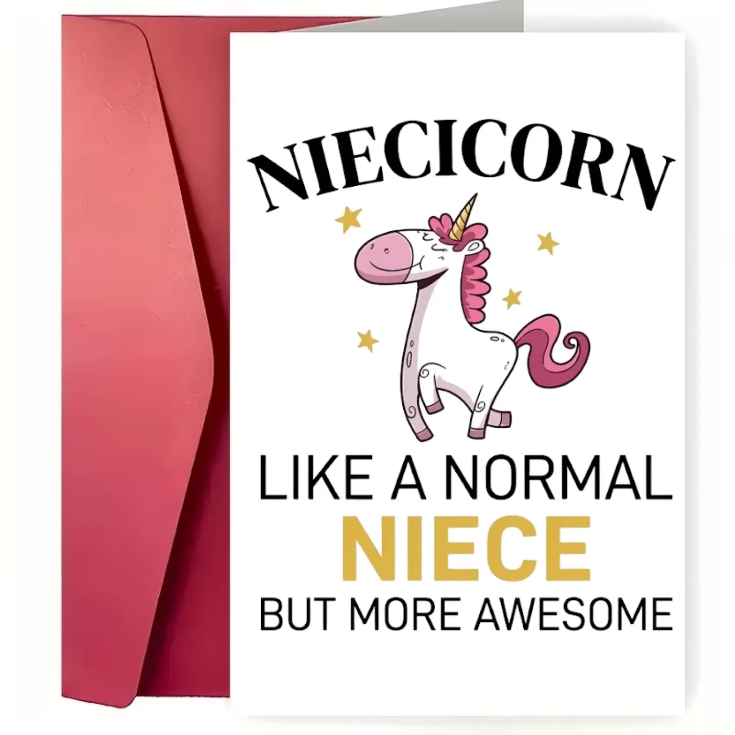 🦄 Premium 350GSM "Niecicorn" Greeting Card with Red Envelope 💖 Funny Awesome Birthday Card for Niece from Aunt Uncle 💌 Cute Magical Unicorn Design 5x7 Inch Glossy Cardstock Blank Inside for Personalized Wishes 🌈 Durable High Quality Gift 🦄