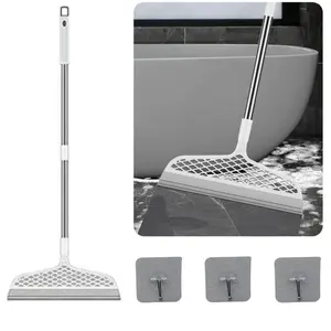 Rubber Floor Scraper Broom, 90cm Long Handle, Silicone Pet Hair Cleaner, Bathroom Cleaning Magic Broom, Home Cleaning Tool, Smooth Surface, Includes 3 Wall Hooks, Water Broom