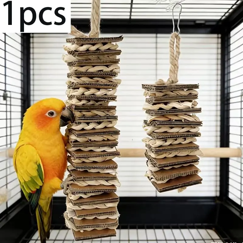 Bird Chew Toy Natural Cardboard, Parrot Chewing Cage Hanging Toys, Mental Stimulation for Lovebirds, Cockatiels, Budgies, Small/medium Birds