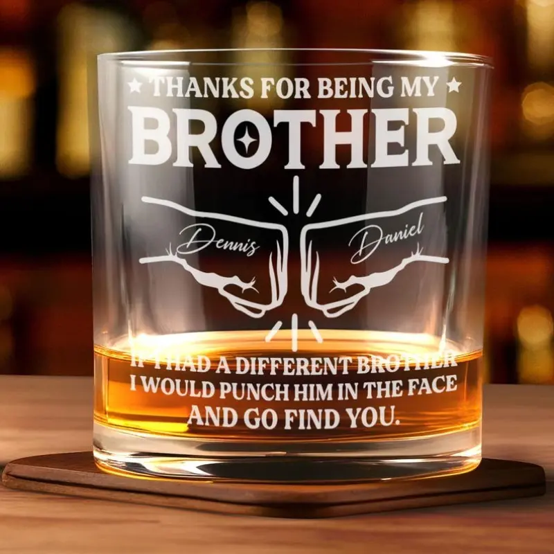 Personalized Whiskey Glasses - Custom Character Engraved Name/Text, 10oz (300ml) Thickened Glass Cups, Heavy-Base Wide-Mouth Crystal Drinkware, Raised Text, Hand Wash Only, Ideal for Birthday Gift Ideas