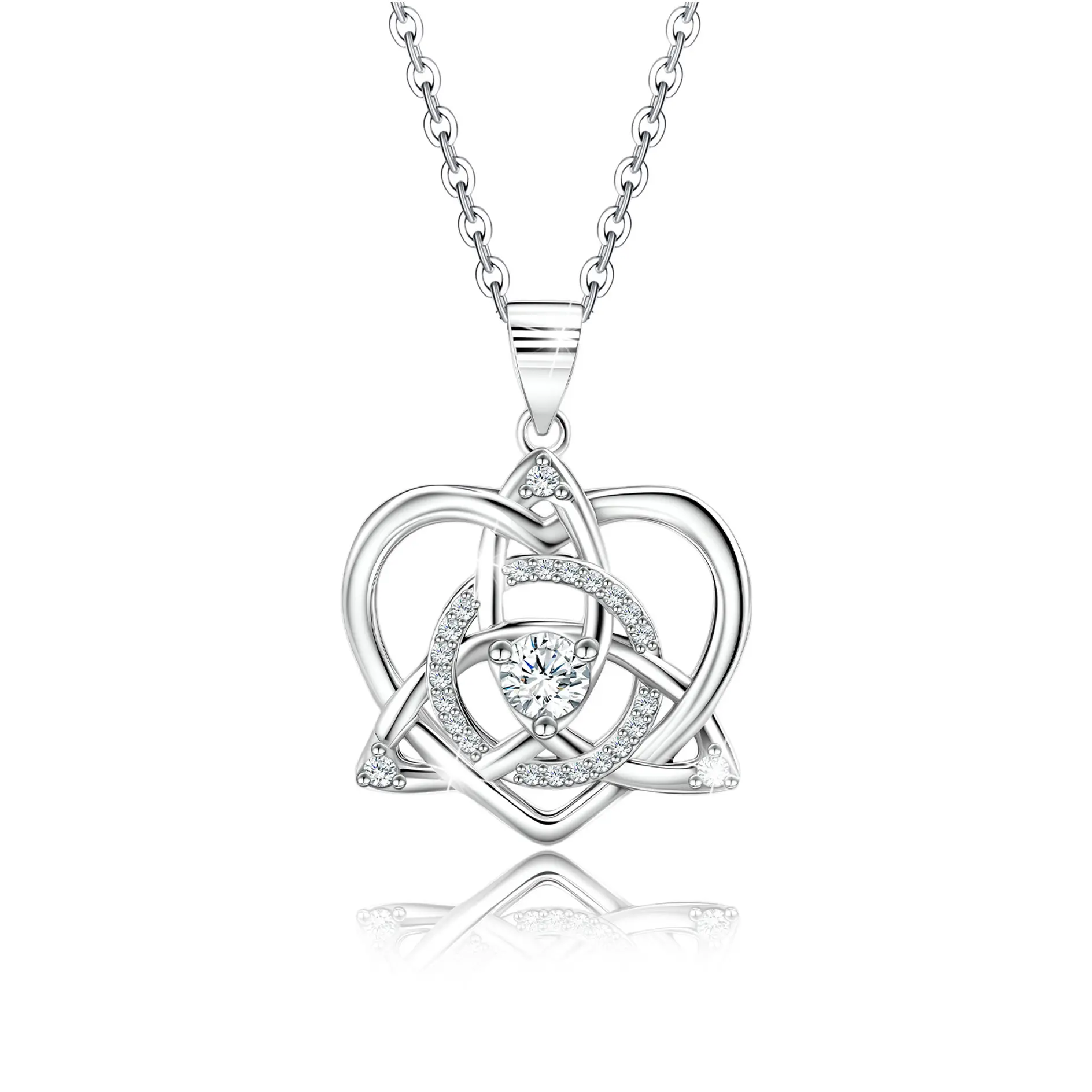 Celtic Knot Heart Necklace 925 Sterling Silver Trinity Love Knot Pendant Birthstones Jewelry Gifts Necklace for Women