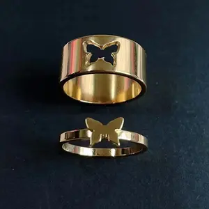 Gold Plated Butterfly Couple Ring Women Men Flight Airplane Dinosaur Shark Ring Attendant Wedding Aviation Lover Gift