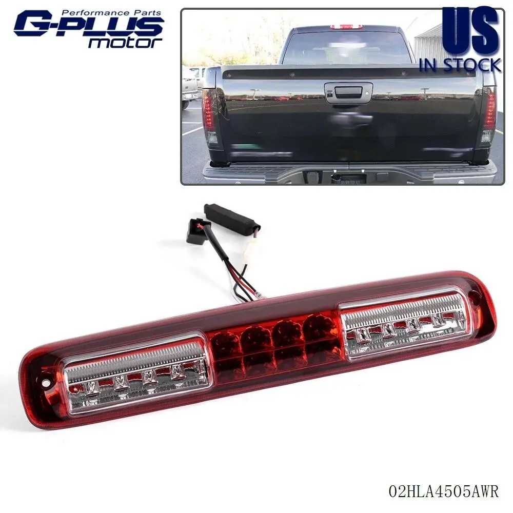 G-PLUS Third Brake Light Fit For 1999-2006 Chevy Silverado 2500 HD Red/Smoke Lens 3rd Brake Tail Light Third Brake Light