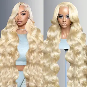 613 13x6 Lace Front Wig Human Hair 28 Inch 180 Density Blonde Wig Human Hair 613 HD Lace Frontal Wig 13x6 Blonde Body Wave Lace Front Wigs Human Hair Pre Plucked Glueless Wigs for Women