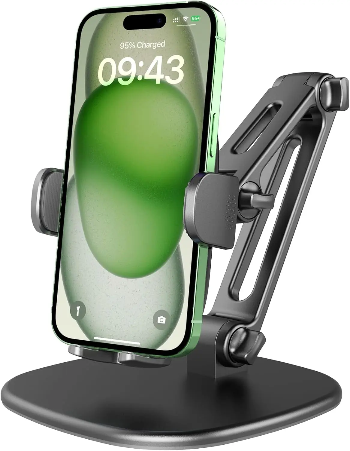 Phone Stand for Desk [No Dropping Stable Triple-Clamp Holder] Adjustable Height 360 Degree Rotation Heavy Base Thick Case Friendly, Multifunctional Cell Phones Stand for iPhone Android Phones