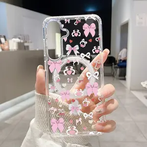 Magnetic Phone Case Compatible with GalaxyS24 FE Plus S25 Ultra S23 Ultra S22+ Bow Delight Pattern TPU Fashion Shockproof Anti-Scratch Stylish Smartphone Cover