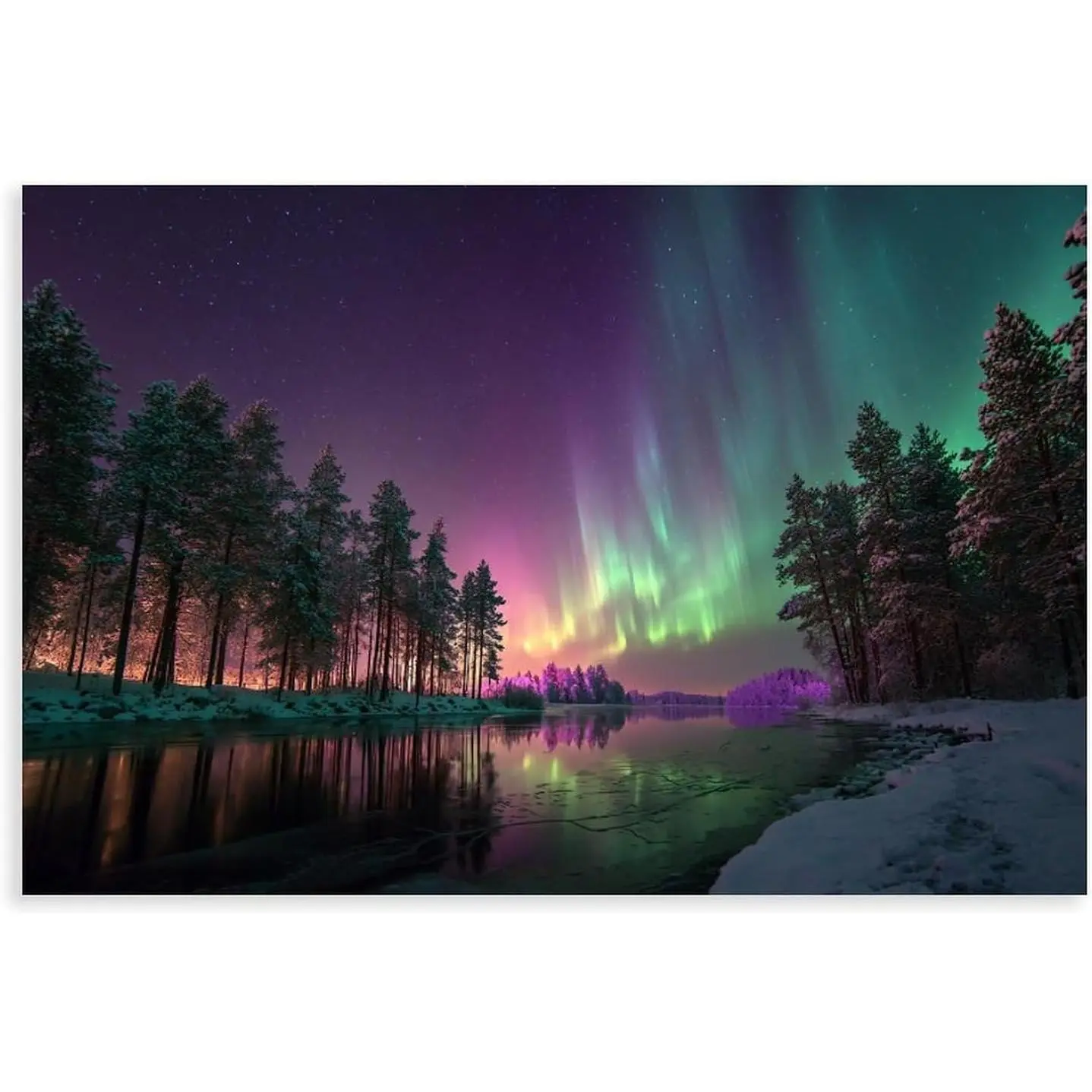 Northern Lights Canvas Wall Art for Bedtime-Aurora Borealis Night Sky That Helps You Wind Down Sleep Better and Dream Bigger-Calming Forest Scene for Your Evening Relaxation Ritual